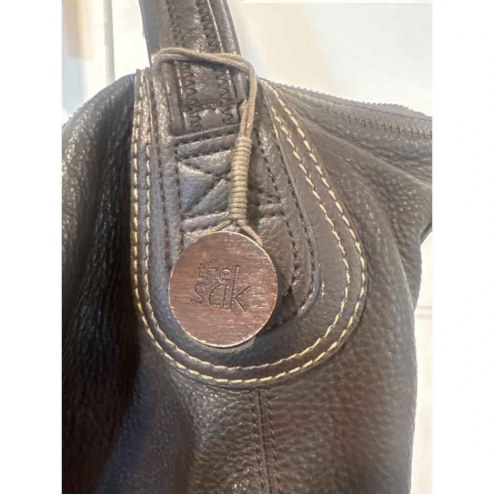 The Sak Dark Brown Pebbled Leather Hobo Shoulder Bag Contrast Stitching Casual